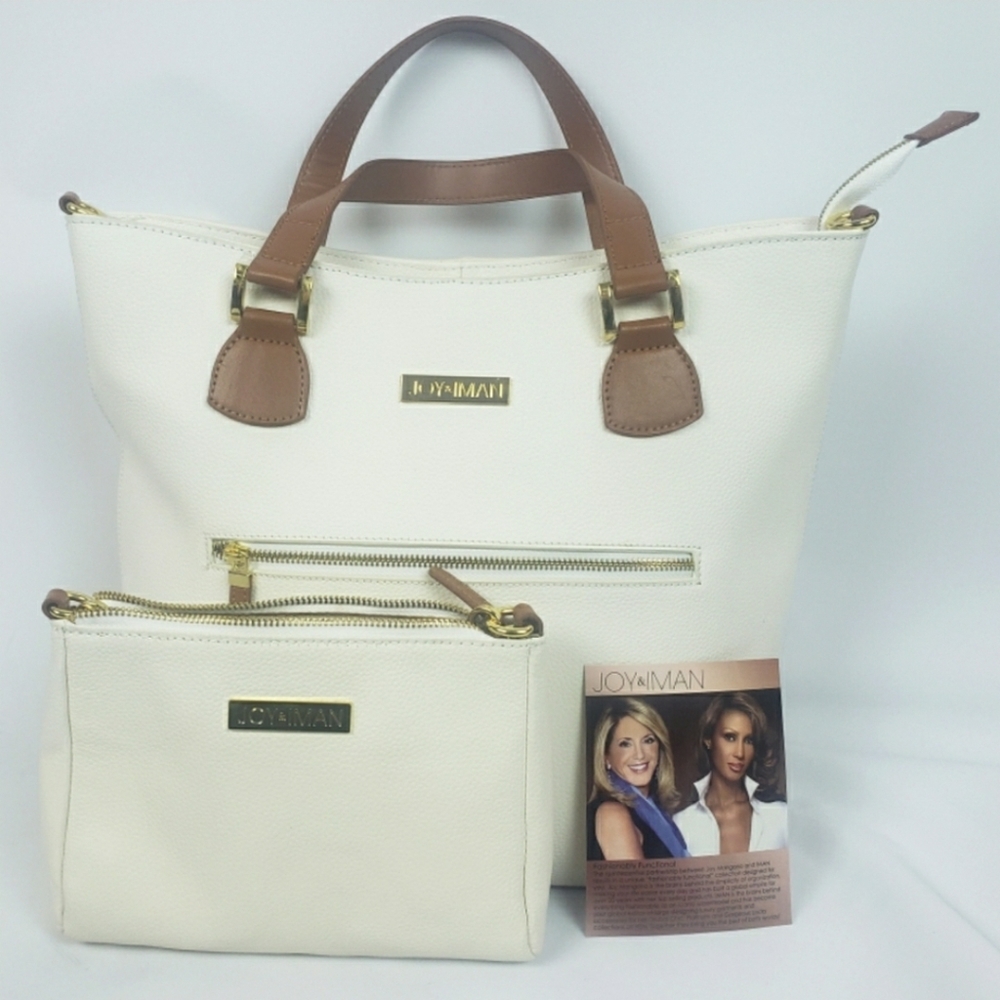 Joy & Iman Cream Leather Alexandra Tote
